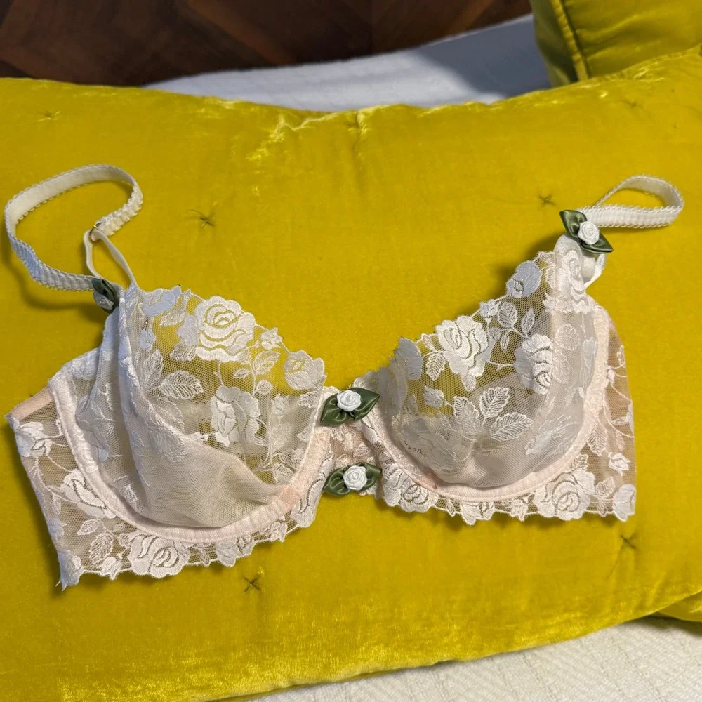 For Love & Lemons Sweetheart Floral Rose Lace Bra‎ White Cream Bridal Lingerie S